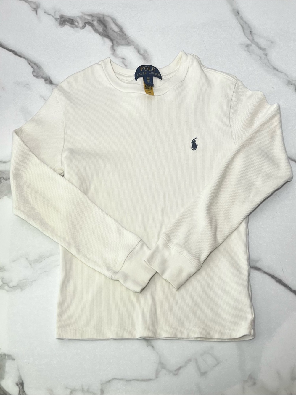 Polo Ralph Lauren Boys Ivory Waffle Knit Long Sleeve Shirt Size 8